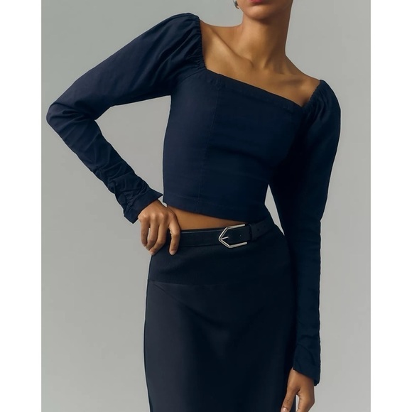 Anthropologie Tops - NWT Anthro Maeve The Wynne Square-Neck Navy Blouse - Size Medium
